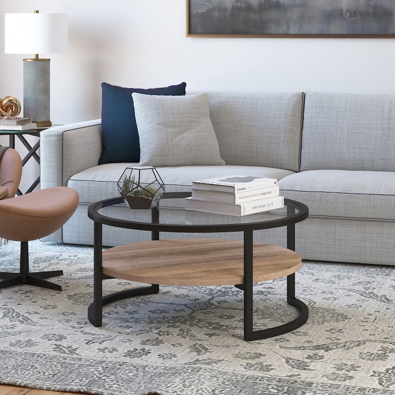 Carbon Loft Mornie Coffee Table in Blackened Bronze with Oak Shelf