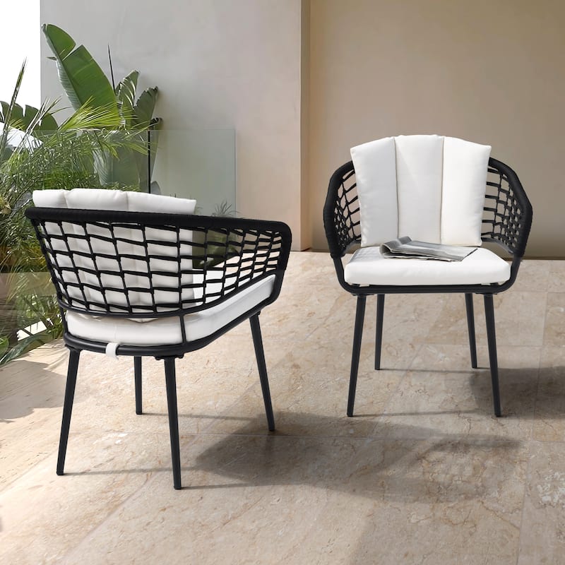 Outdoor Patio Woven Rope Aluminum Chairs with 1.97" Thick Cushions, Beige