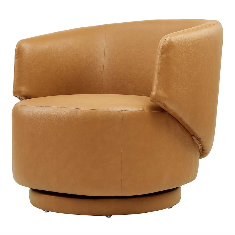 Zupnick Modern Tan Leather Upholstered Swivel Accent Chair