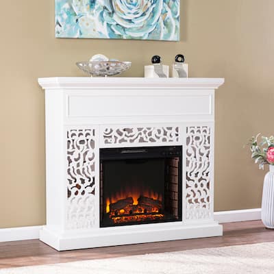SEI Furniture Westmont Contemporary White Wood Electric Fireplace