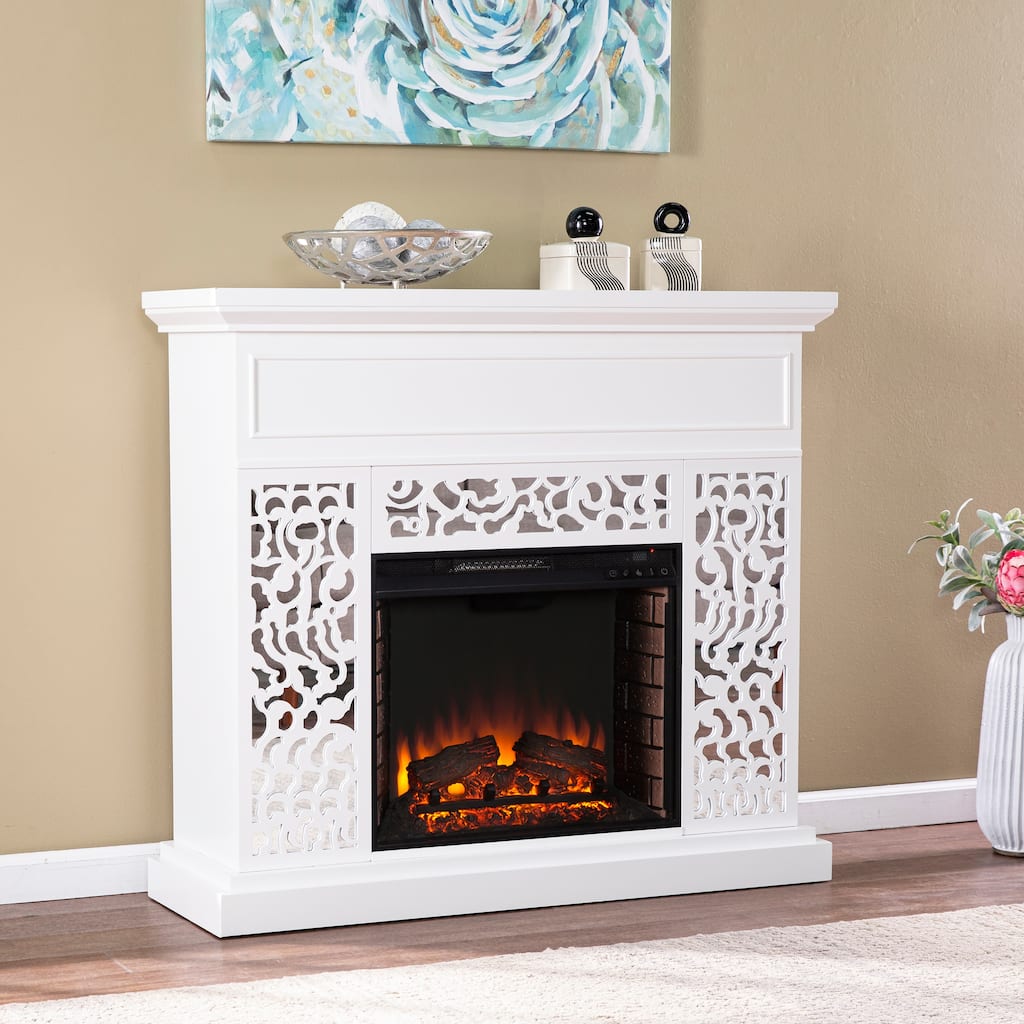 SEI Furniture Westmont Contemporary White Wood Electric Fireplace