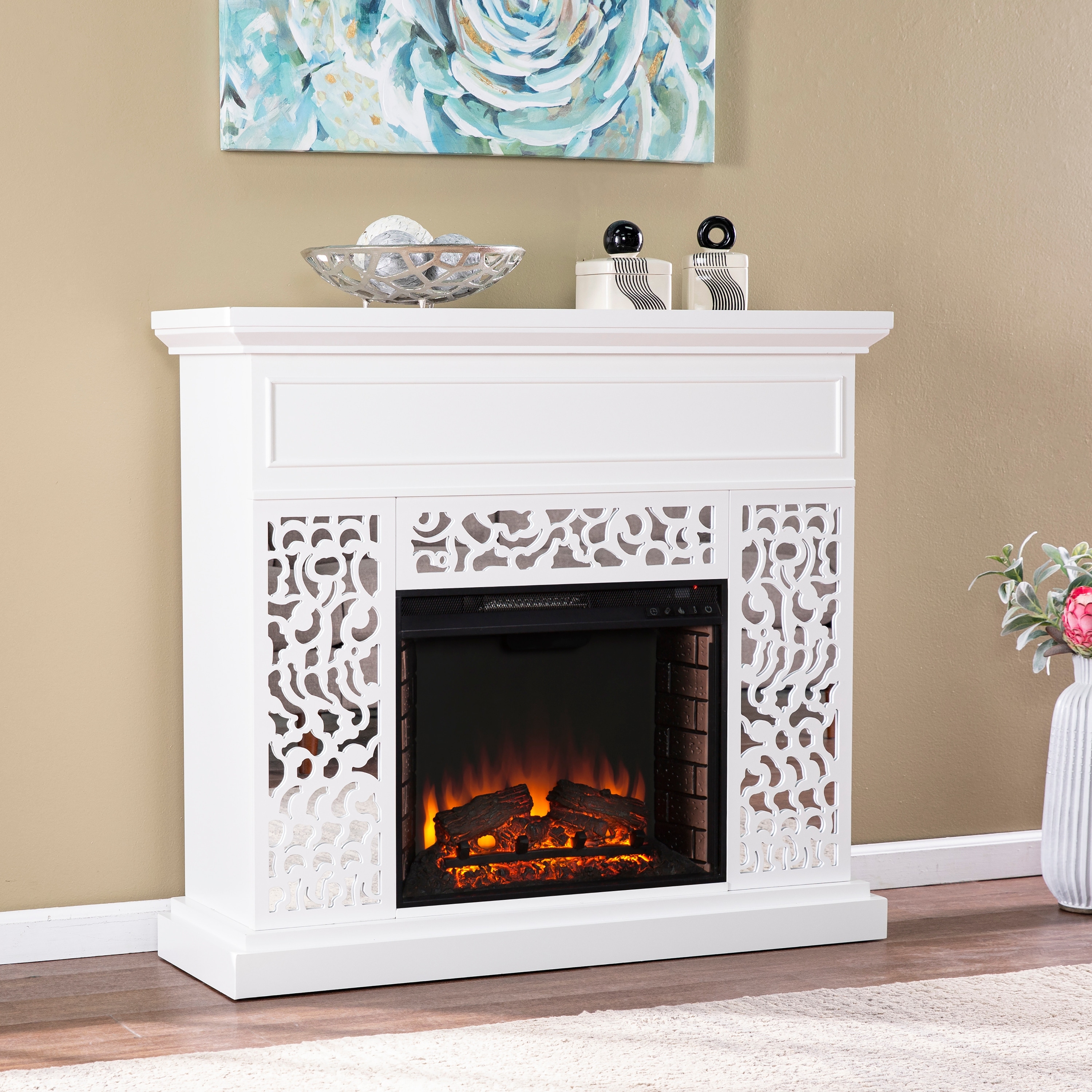 SEI Furniture Westmont Contemporary White Wood Electric Fireplace