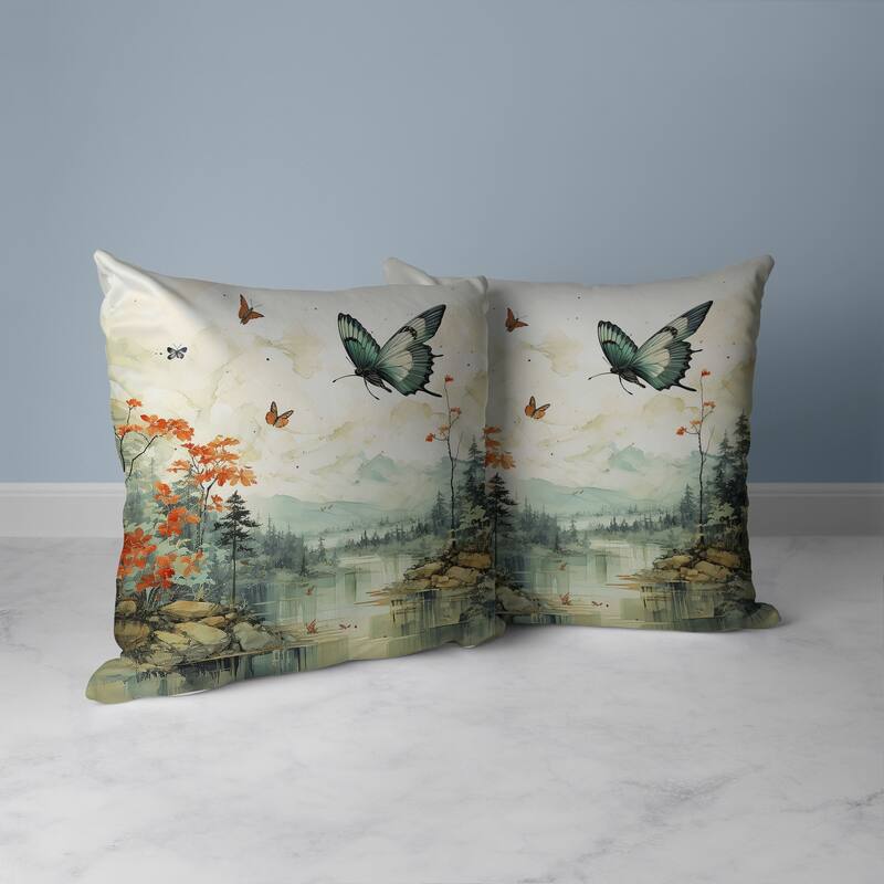 Fluttering Floral Heights Faux Suede Reversible Throw Pillow Lime and Green
