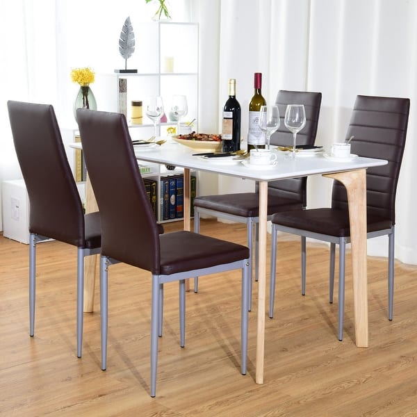 Shop Costway Set Of 4 Pu Leather Dining Side Chairs Elegant Design Home Overstock 18242534