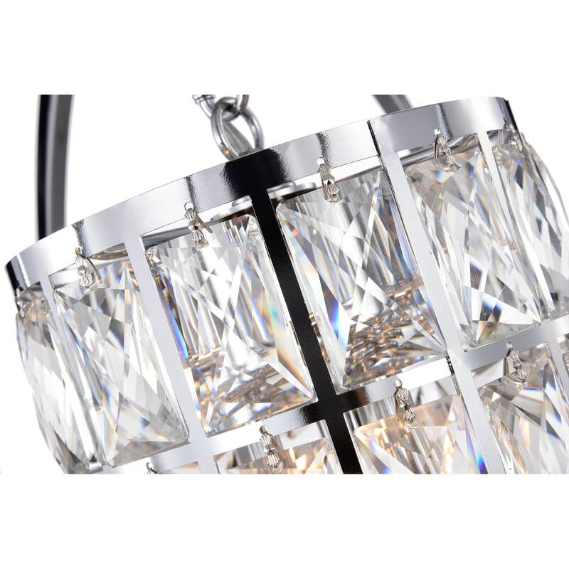 Chrome 3-Light Globe Orb Chandelier with Crystal Lined Cylinder