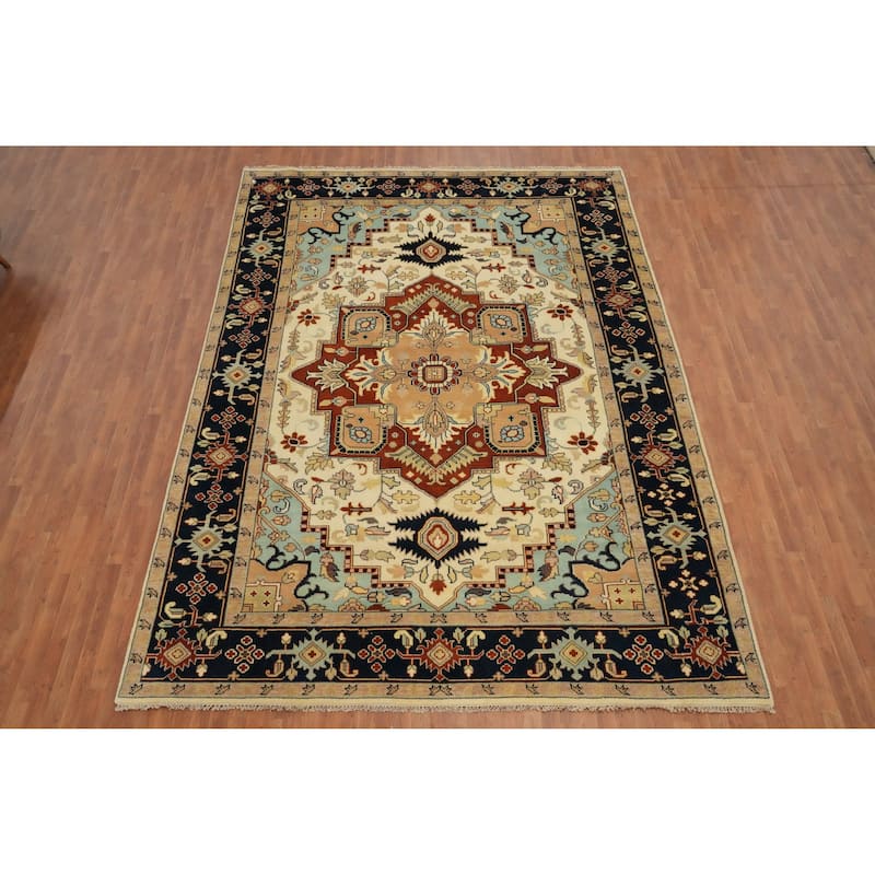 Hand Knotted Oriental 100% Wool Carpet Transitional Medallion Beige & Ivories Oushak Area Rug - 13' 9'' X 9' 10''