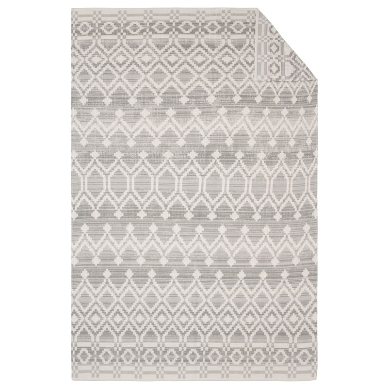 IBENA Neutral Ethnic Pure Cotton Throw Blanket 'Amora' - Ivory/Grey