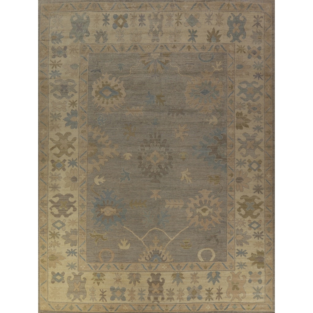 Hand Knotted Oriental 100% Wool Carpet Transitional All-Over Greys & Charcoal Oushak Area Rug - 14' 8'' X 12' 3''
