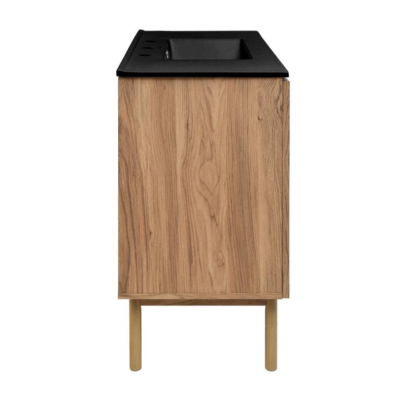 Classe 48 In. Brown Oak Bathroom Vanity With Black, 3-Hole Ceramic Sink Top