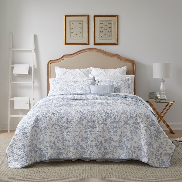 Laura Ashley Kenna Cotton Reversible Blue Quilt Set On Sale Bed