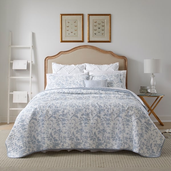 Laura Ashley Amberley Cotton Reversible Blue Quilt Set - Full - Queen