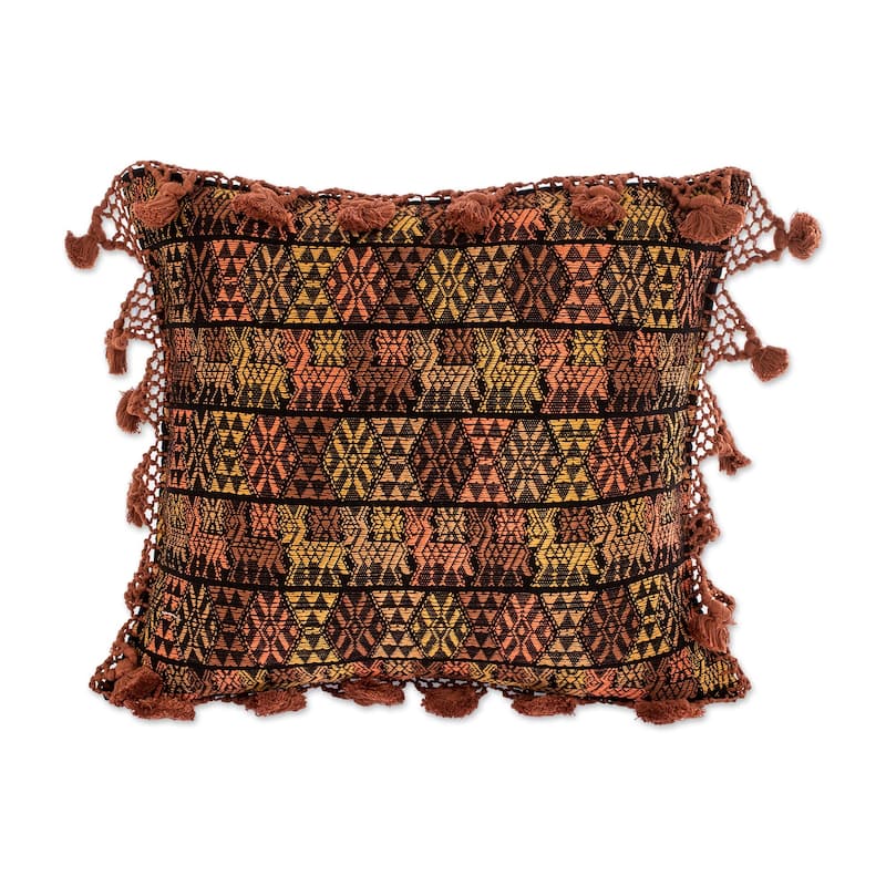 Novica Handmade Coban Culture In Orange Cotton Cushion Cover