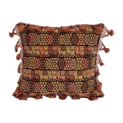 Novica Handmade Coban Culture In Orange Cotton Cushion Cover
