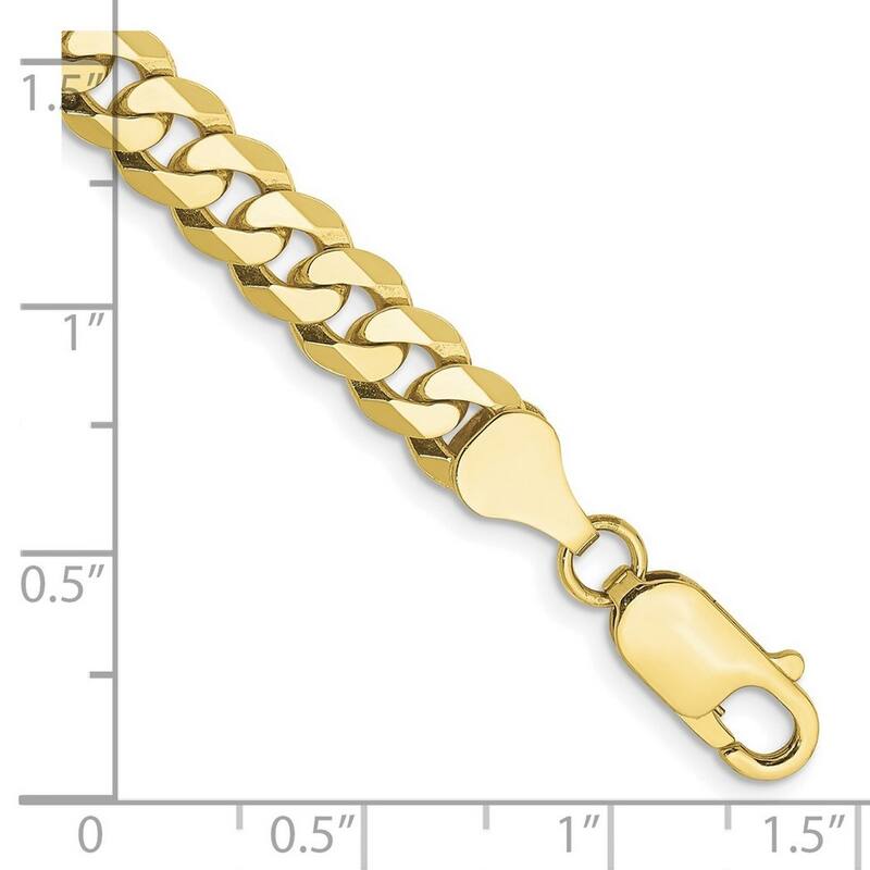 Curata 10k Yellow Gold 6.1mm Flat Beveled Curb Chain Bracelet