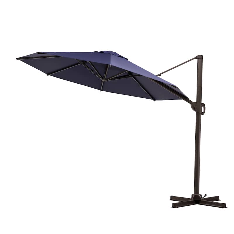 10ft Round Patio Offset Cantilever Umbrella Outdoor Hanging Umbrella with Cross Base