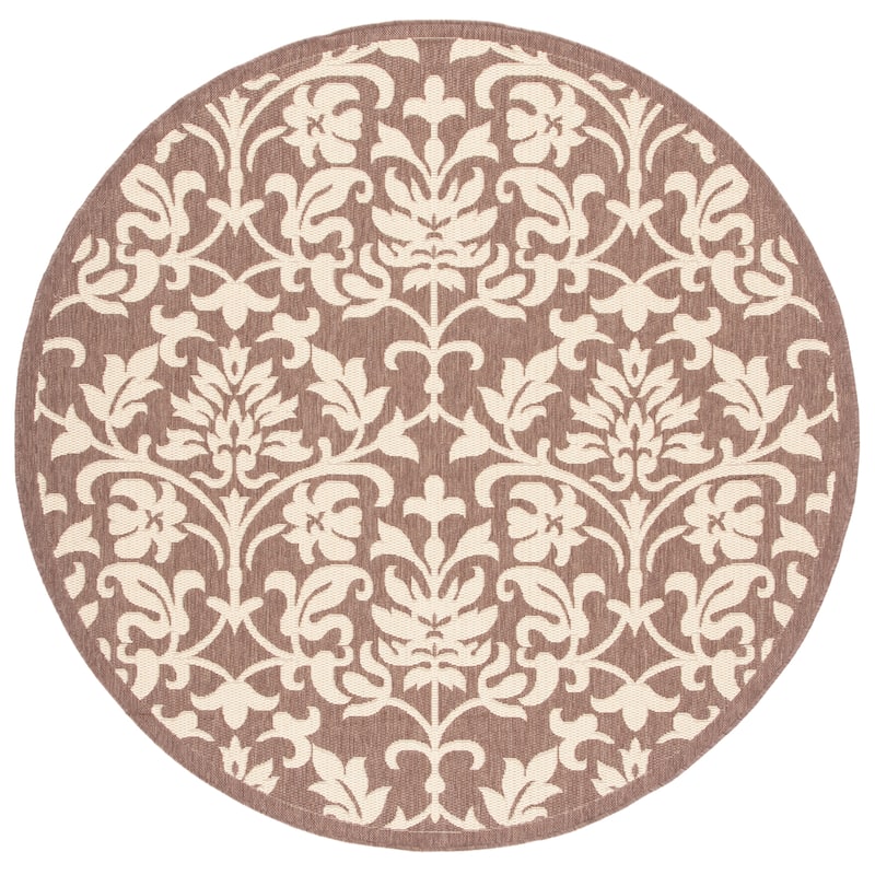 SAFAVIEH Courtyard Heleena Indoor/ Outdoor Waterproof Patio Backyard Rug - 6'7" Round - Chocolate/Natural