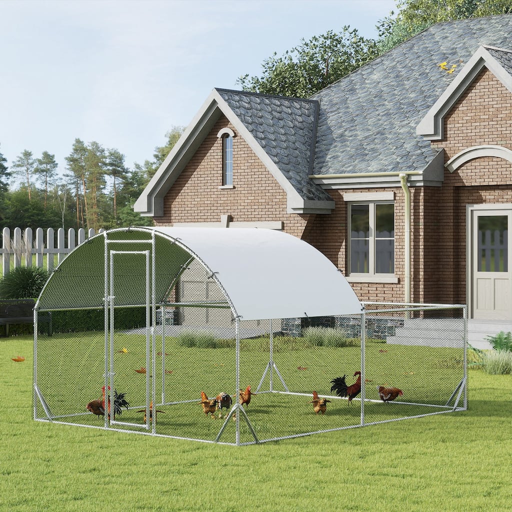 Large Outdoor Chicken Coop with Shady Roof and Galvanized Steel Frame Mesh Ventilation for Holds 10-12 Poultry