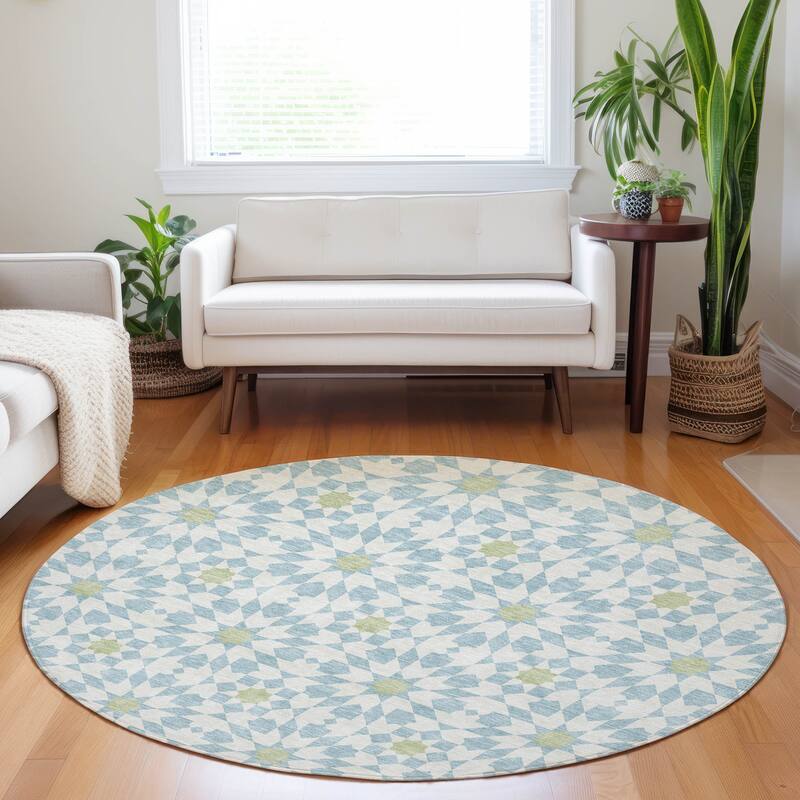 Premium Washable Super Soft Modern Mosaic Mayfield Rug - Sky - 8' x 8' - Round