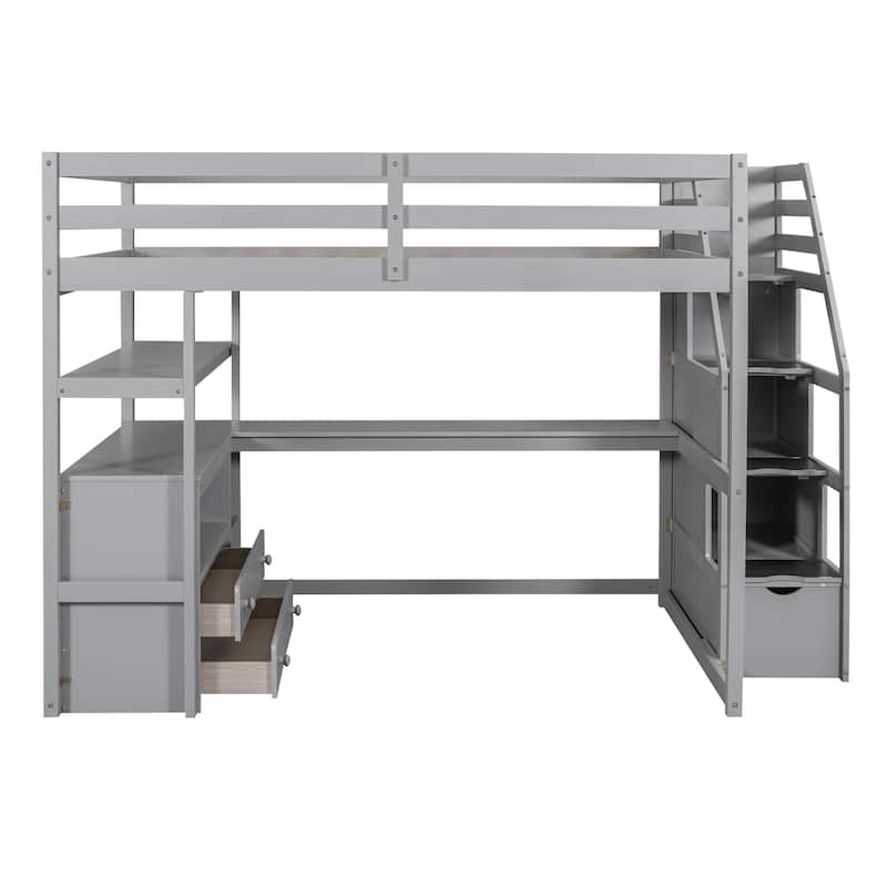 Full Pine Loft Bed with Desk and Storage