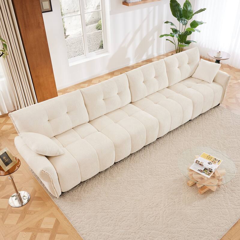 Modular 4-Seat Chenille Sofa Set with 2 Ottomans, High-Resilience Cushions and Solid Wood Frame