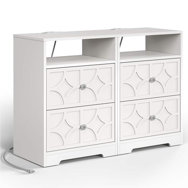 Large Night Stand with 2 Drawers and Charging Station, Set of 2