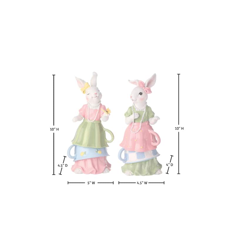 10" Resin Bunny N Teacup Dress Set of 2