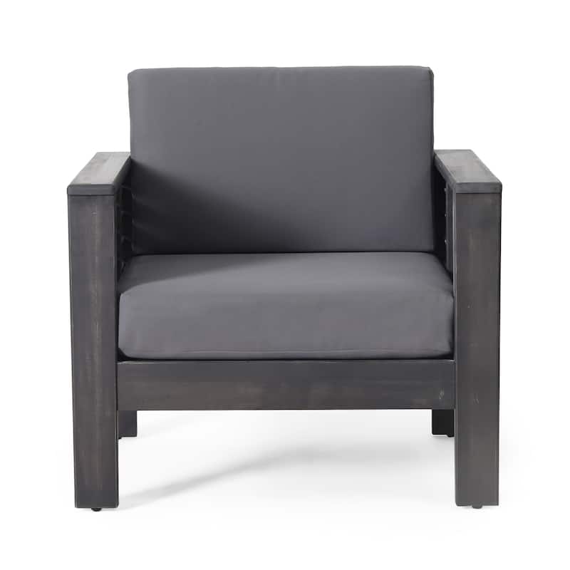Louver Outdoor Acacia Wood Outdoor 4pc Chat Set with Cushions by Christopher Knight Home