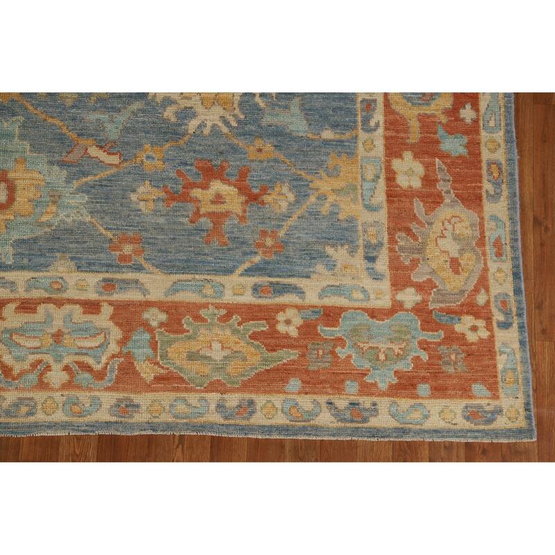 Hand Knotted Oriental 100% Wool Carpet Transitional All-Over Navy Blue & Blues Oushak Area Rug - 10' 8'' X 8' 0''