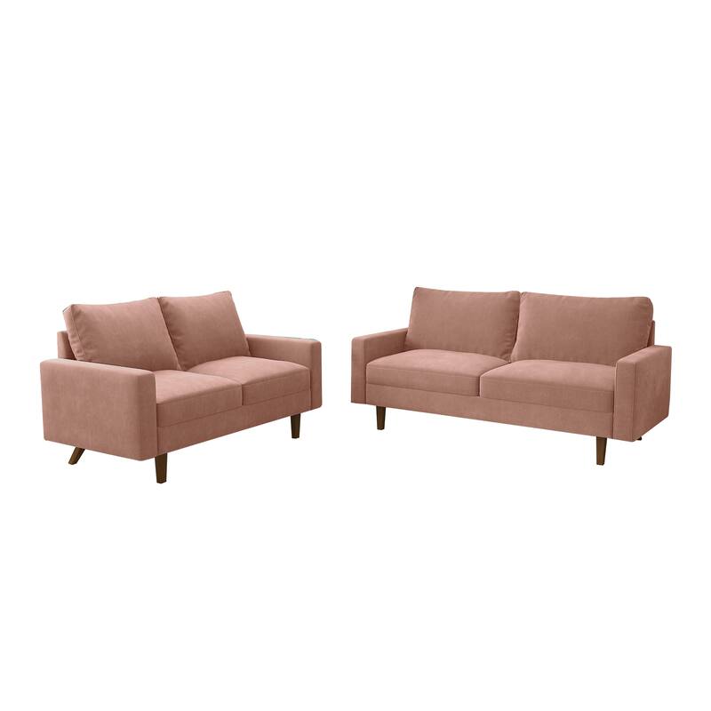 Velvet 2 Piece Loveseat and Sofa Living Room Set - Rose - 2 Piece