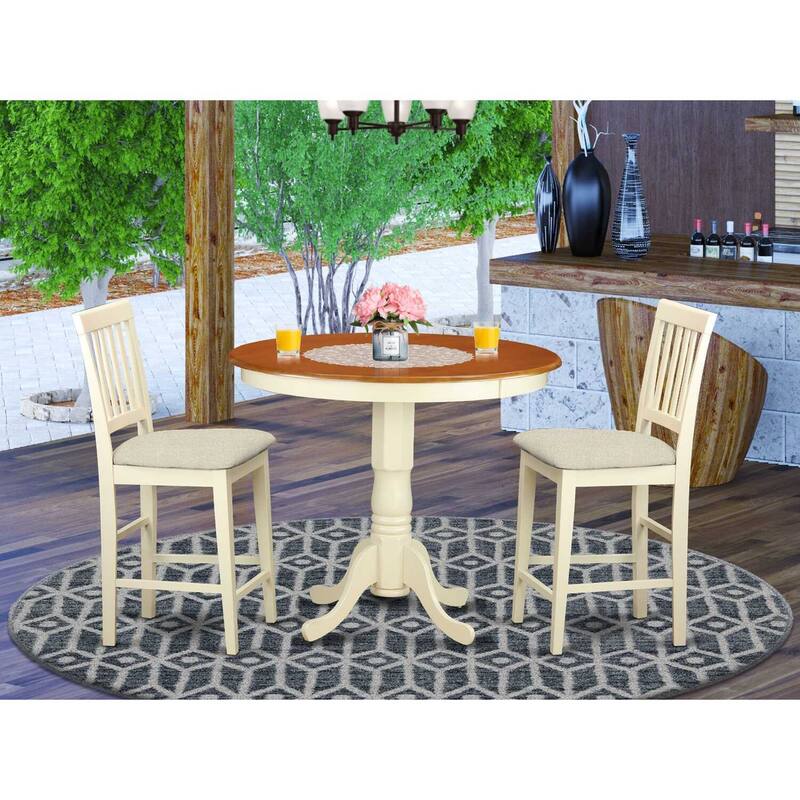 HomeStock 3-Pc Buttermilk and Cherry Solid Wood Top - Dining Room Set - Seats 4