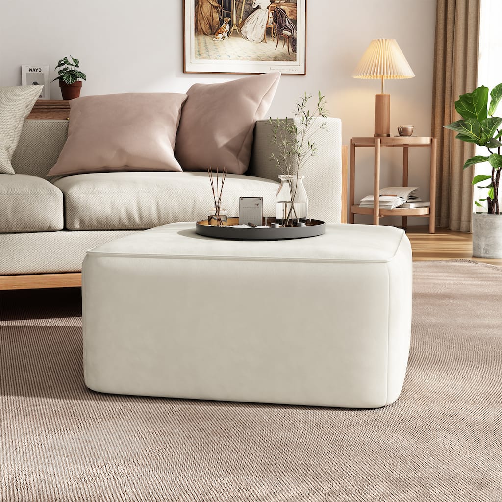 Upholstered Square Ottoman - Cream Soft Neutral Home Decor