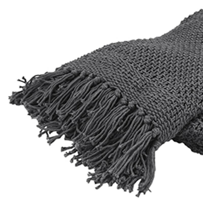 HomeRoots 50" X 60" Gray Cotton Woven Throw Blanket