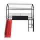 preview thumbnail 15 of 13, Elegant Twin Size Metal Loft House Bed With Slide & Two-sided writable Wooden Board, Solid & Sturdy, Open Design Concept, Red