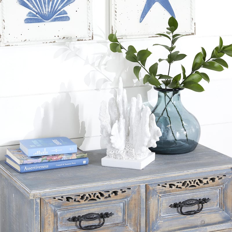 Blue or White Polystone Coral Decorative Sculpture - White