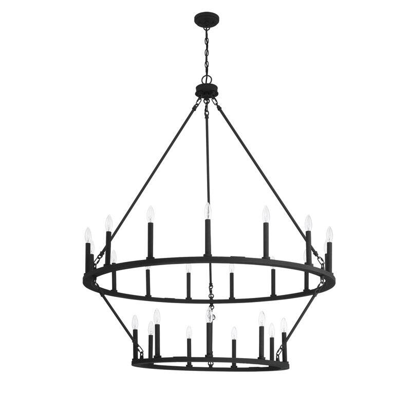 Acroma 2-Tier 24-Light Farmhouse Round High Ceiling Light Wagon Wheel Chandelier
