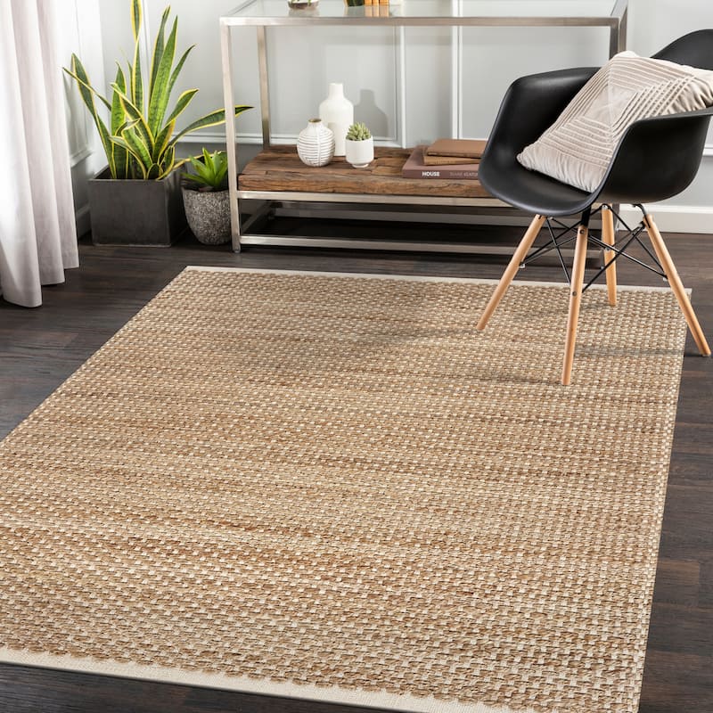 Sevita Organic Jute Bordered Area Rug, Tan and Off-White