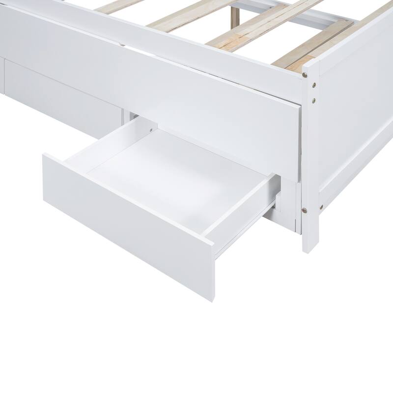 White Full Size Storage Platform Bed with LED Headboard, Twin Trundle and 3 Drawers