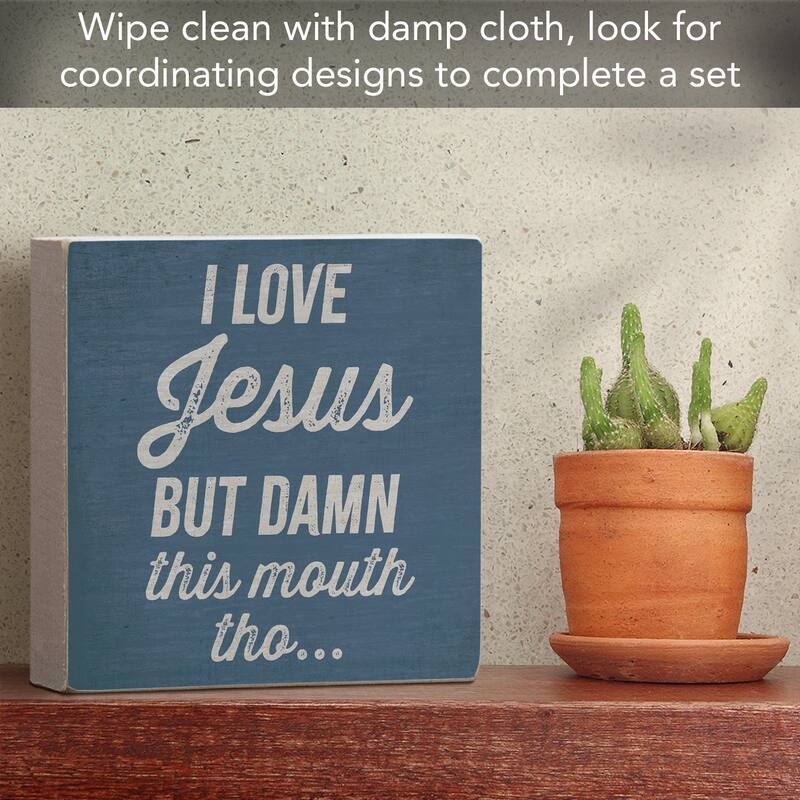Jesus Artistic Freestanding Solid Wood Block Sign Made in the USA 3.75” Square Decorative Accent for Home or Office - Multi