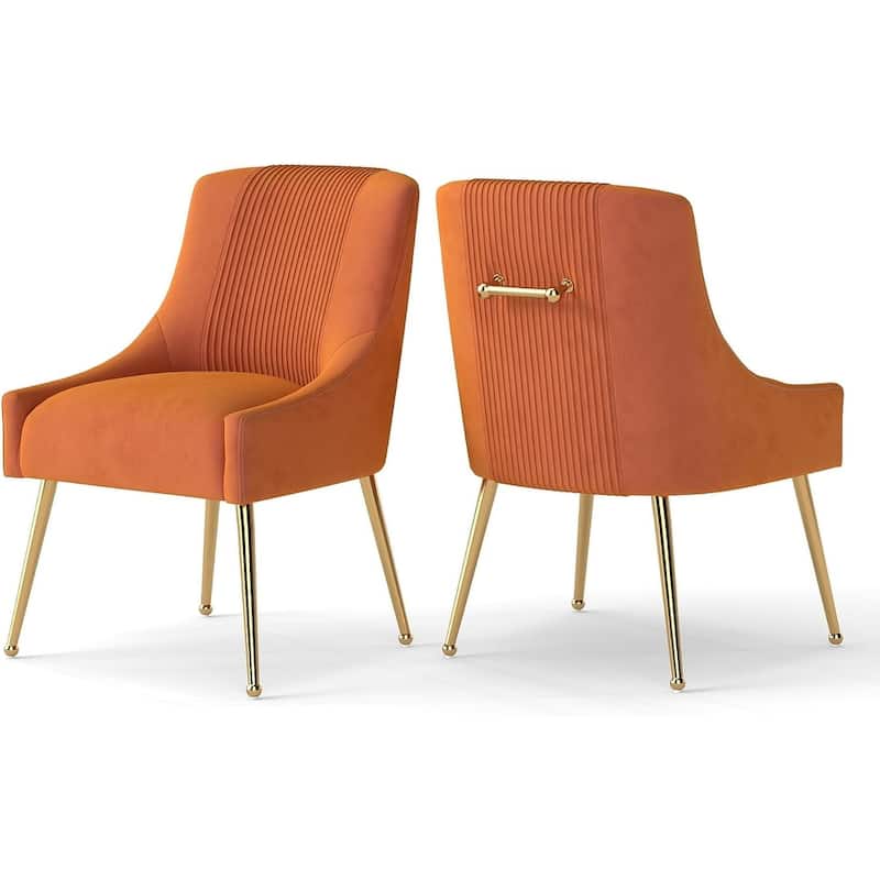 SEYNAR Modern Glam Boucle Pleated Velvet Dining Chair or Vanity Chair Set of 2 with Rear Handle