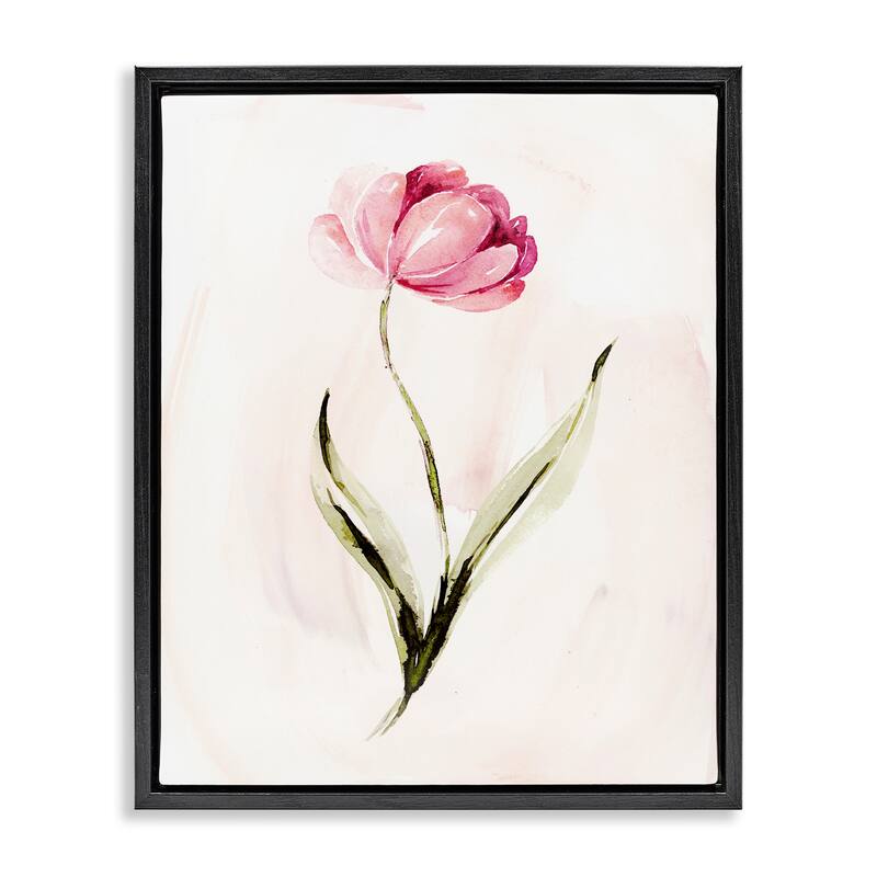 Stupell Modern Pink Blossom Sprig Framed Floater Canvas Wall Art Design By Kristen Brockmon - 17 x 21 - Black