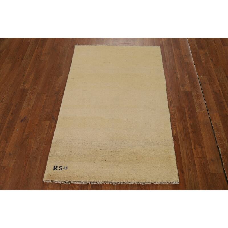 Modern Gabbeh Oriental Rug Handmade Beige Accent Wool Carpet - 2'9"x 4'2"