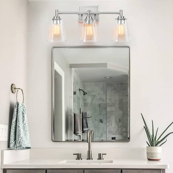 3Light Dimmable Bathroom Vanity Light Fixture with Clear Glass Shade