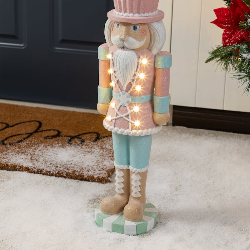 Glitzhome 28"H Lighted Resin Christmas Nutcracker Porch Decor with Timer - 28"