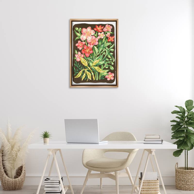 Stupell Garden Flowers on Brown Framed Floater Canvas Wall Art Design By Hannah Moren