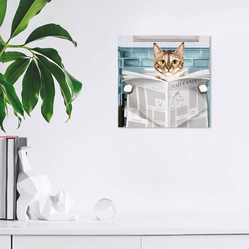 Wynwood Studio Canvas Bath and Laundry Occupied Bathroom Kitten Blue and Teal Modern & Contemporary Wall Art Canvas Print - 12 x 12