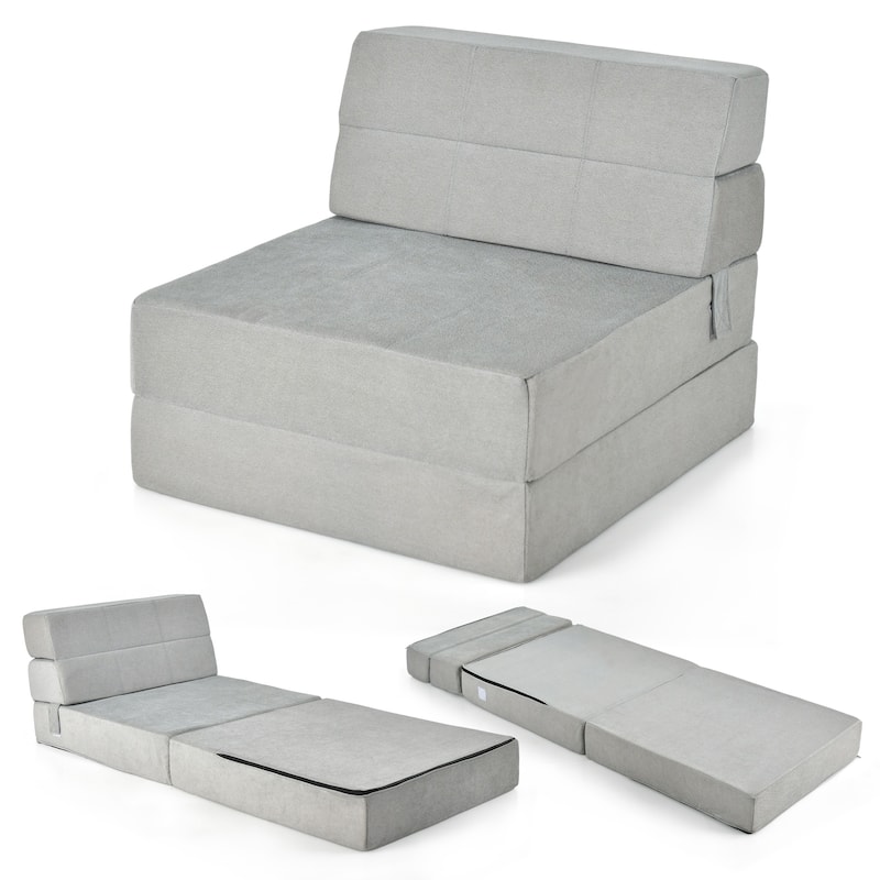Costway Tri-Fold Fold Down Chair Flip Out Lounger Convertible Sleeper - Grey