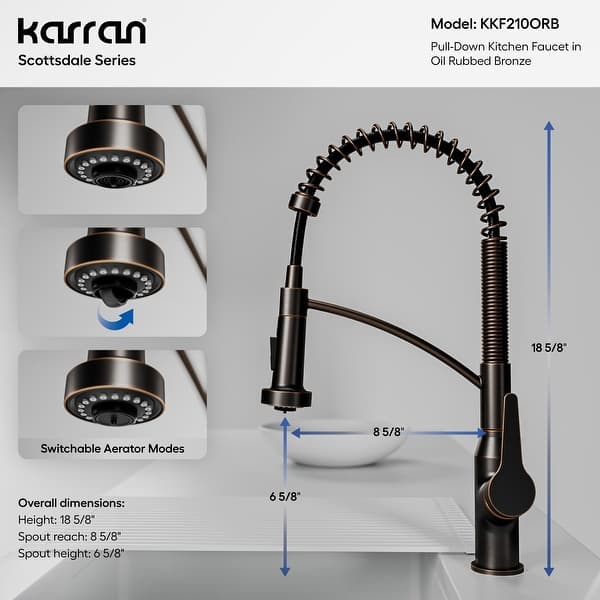 dimension image slide 6 of 9, Karran Scottsdale Single-Handle Pull-Down Sprayer Kitchen Faucet