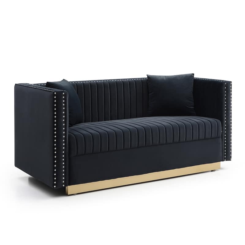 Contemporary Vertical Channel Tufted Velvet Sofa Loveseat Modern Upholstered 2 Seater Couch for Living Room with 2 pillows