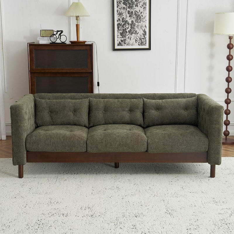 78" Modern 3-Seater Sofa with Tufted Design - Dark Upholstered Living Room Couch