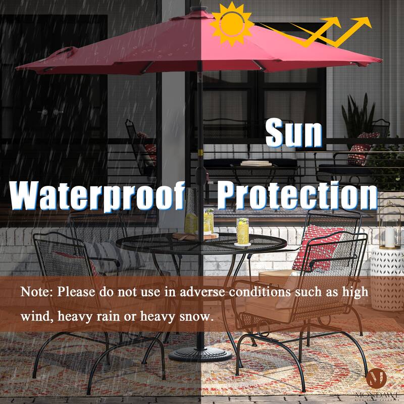 9Ft Patio Market Umbrella with 32 LED Round Solar